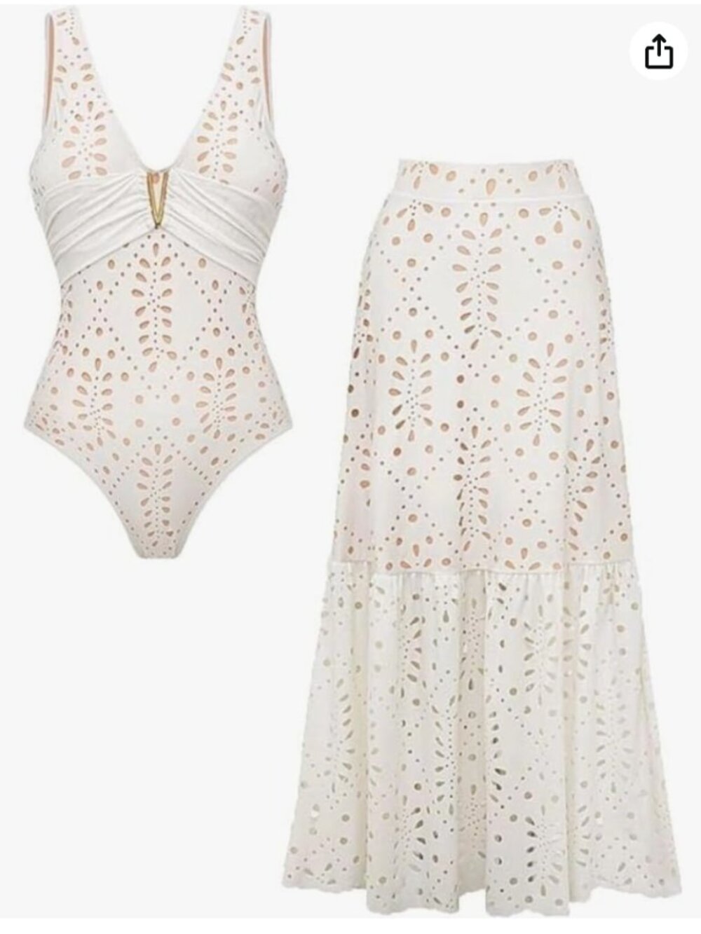 Amazon FLAXMAKER Solid One Piece V Neck Laser Cutting Flower Swimsuit and Skirt